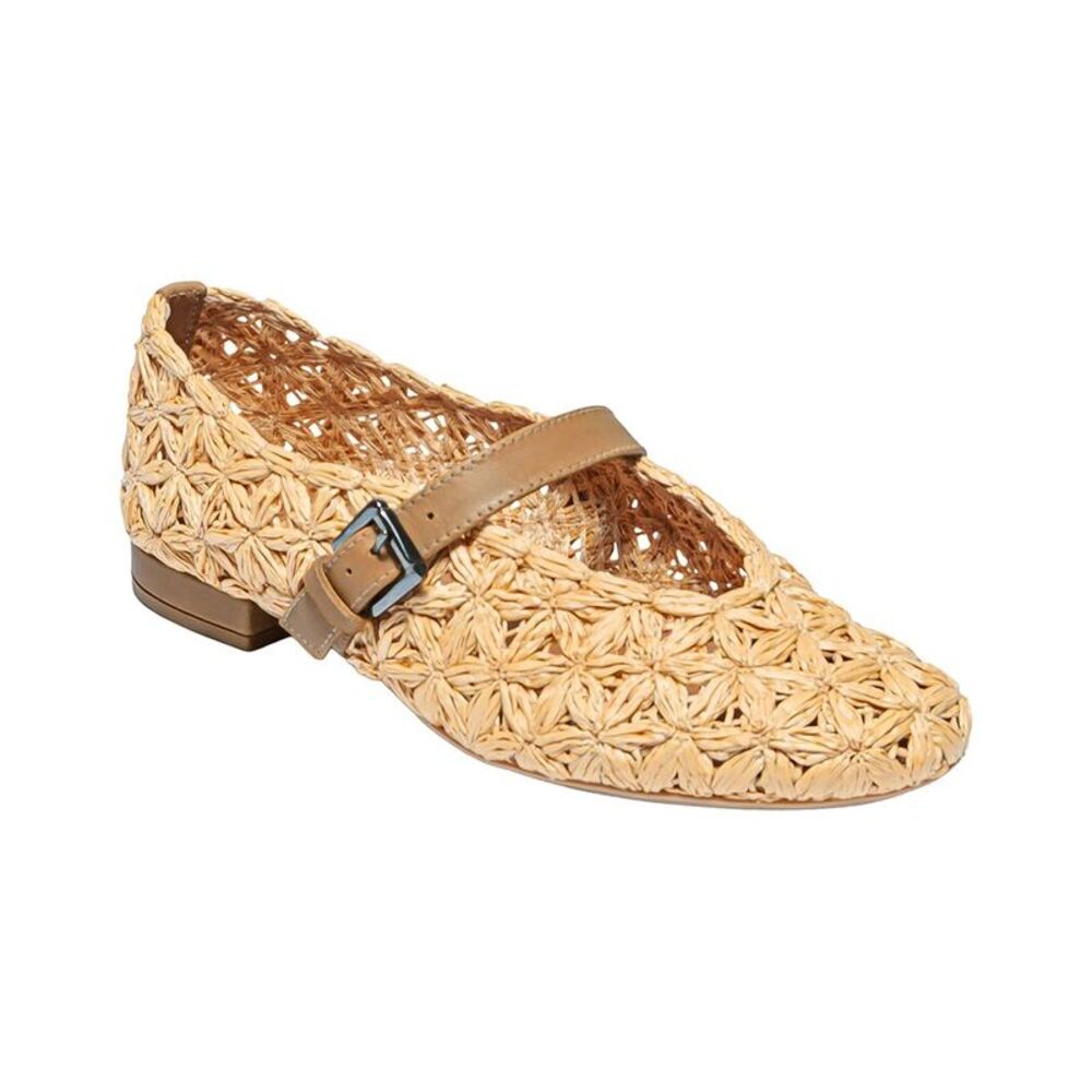 Bernardo Borden Raffia Leather Mary Jane Flat